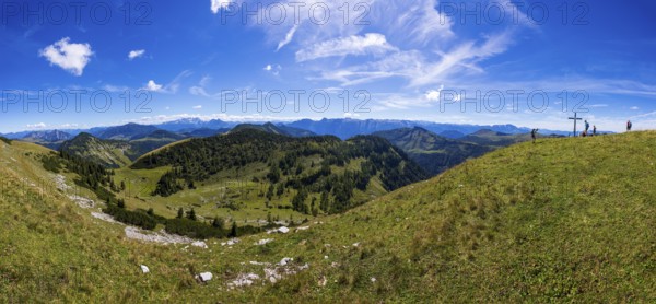 Summit Cross, Hoher Zinken, View of the Osterhorn Group, Postalm, Salzkammergut, Province of