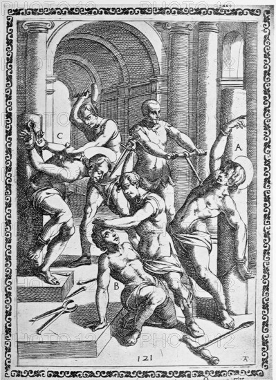 Torture, Torture, Inquisition, a. Torture with a thorn, Condemned Inquisitionte, b. Stabbed with a