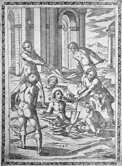 Torture, ordeal, inquisition, a. convicted thrown into deep pits and buried up to their necks with
