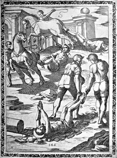 Torture, Torture, Inquisition, a. Condemned people tied to the neck or tail of wild horses and