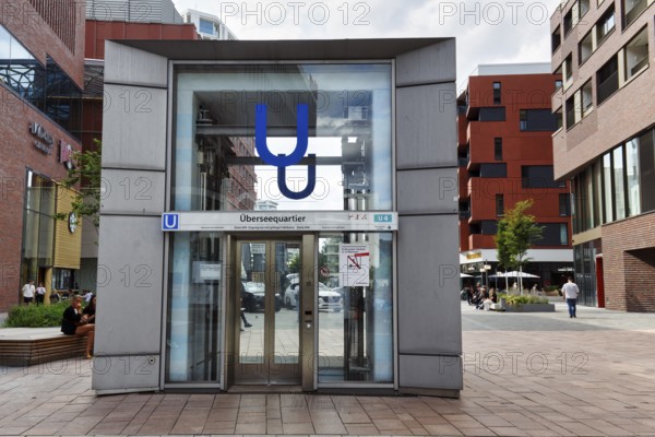 Elevator to subway station, Westfield Überseequartier, modern shopping center, HafenCity, Hamburg,