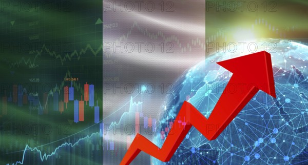 Global financial growth with Nigeria flag. Financial growth with Nigeria flag on economic