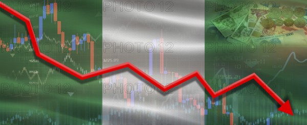 Nigeria financial crisis on economic graph. Financial fall Nigerian on economy market