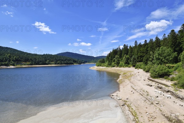 Beautiful mountain lake in the Black Forest in Forbach in Germany called Schwarzenbach Reservoir