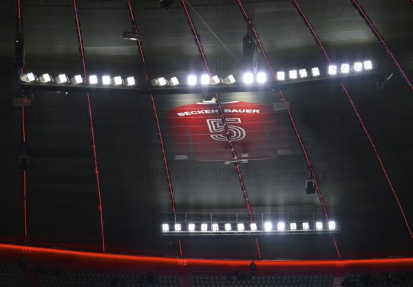 Large-than-life jersey in memory of Emperor Franz Beckenbauer with the back number 5 hangs in the