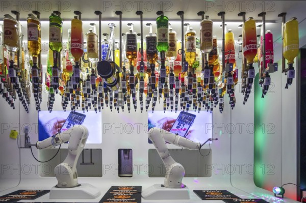 Las Vegas, Nevada - Robotic bartenders mix and serve drinks at the 'Tipsy Robot' in the Venetian