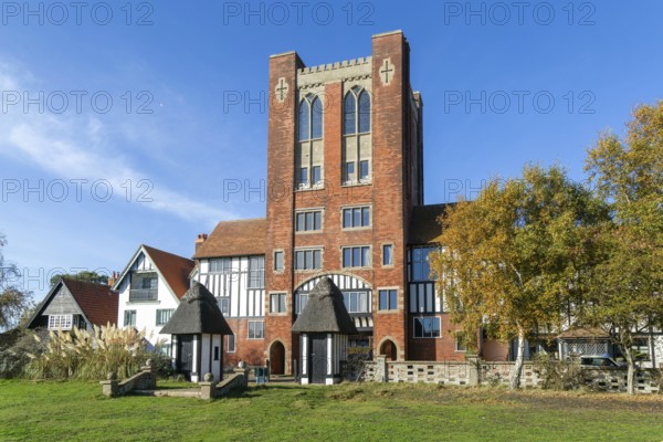 Gatehouse and water tank in planned holiday village of Thorpeness, Suffolk, England, UK built 1929