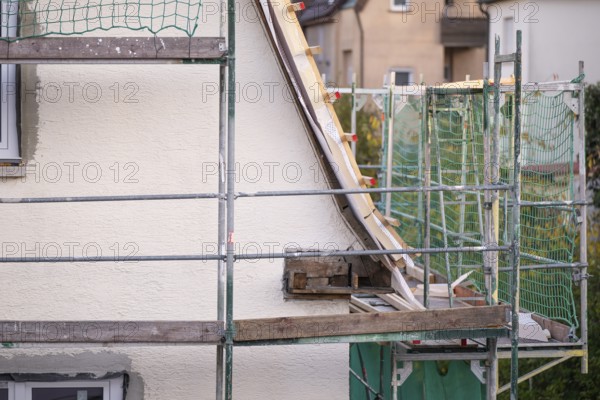 Energetic renovation of an apartment building, renovation of an old building, scaffolding,