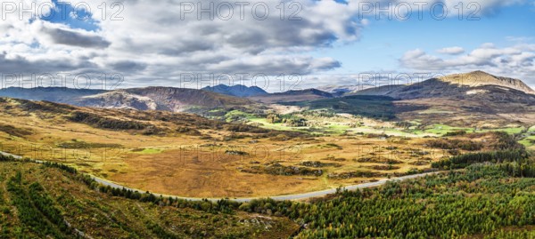 Snowdonia National Park over Road A470 from a drone, Crimea Pass, Blaenau Dolwyddelan, Wales,