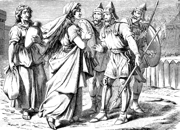 Judith and her maid go to the camp of enemies to Prince Holofernes, The Book of Judith, chapter 9,