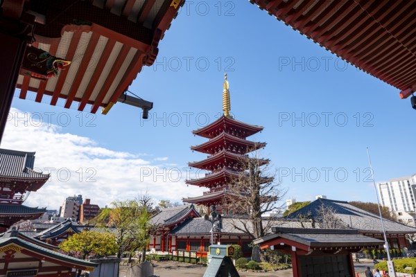 Five-story pagoda, Buddhist temple complex, Asakusa shrine or Senso-ji temple, Asakusa, Tokyo,