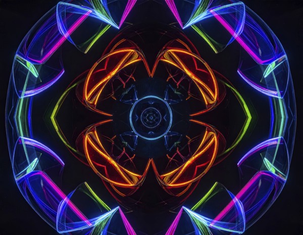 Abstract background of slightly unfocused multicolored glass lenses spinning and rotating,