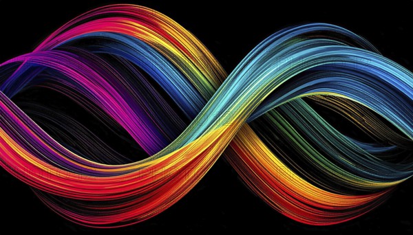 Abstract digital art featuring vibrant, intersecting neon lines creating a geometric pattern,