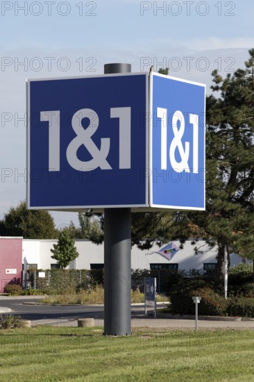 Telecommunications company 1&1, advertising column at the company headquarters 1&1 Versatel, United