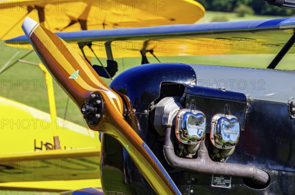 Propeller and motor on a vintage aircraft at the Rossfeld Luftsportverein Fliegerbergfest 2012 on