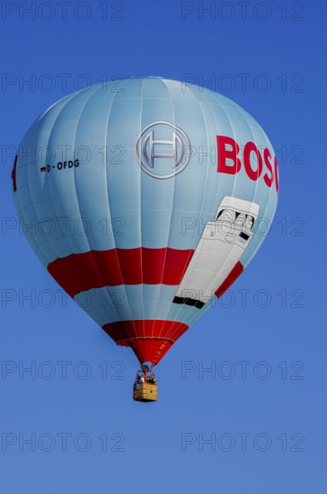 A hot air balloon, registration D-OFDG, rises into the air as part of an air show at the