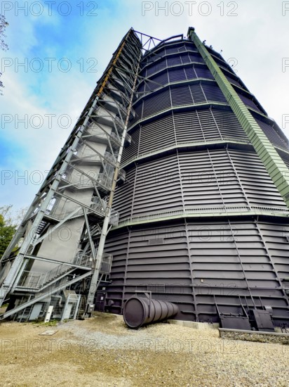 View steeply upwards on the outside of former Gasometer Oberhausen today exhibition venue, external