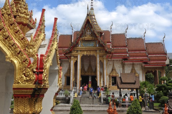 Temple with staircase in Wat Chalong temple complex, Wat Chaithararam, Phuket Island, Phuket