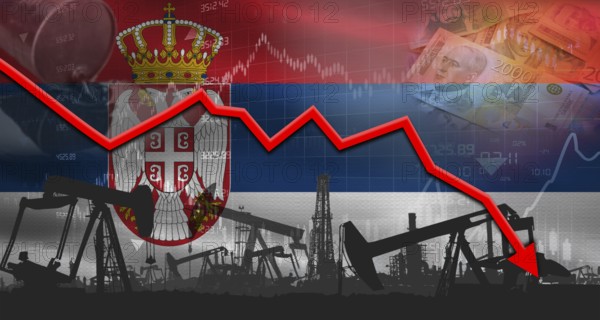 Fall oil price with flag of Mexico on economic chart, Petrol crisis with Mexico flag on financial