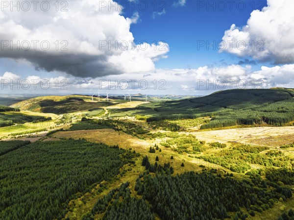 Wind Farm from a drone, Roxburghshire, Roxburgh, Southern Uplands, Scotland, UK