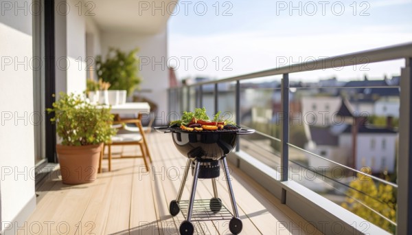 Cooking vegetables on grill on the balcony, healthy lifestyle, vegetarian barbeque, leisure time in