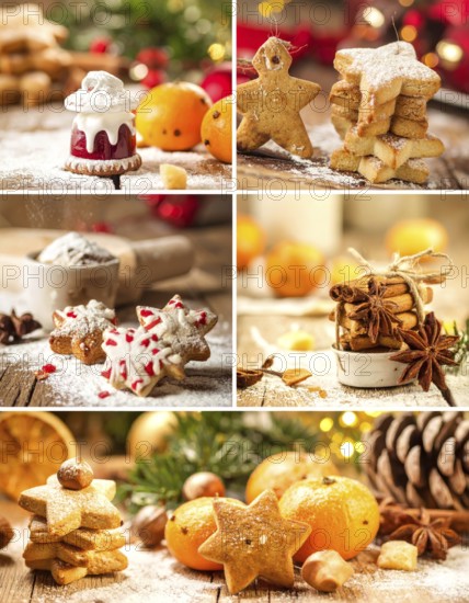 Collage of Christmas cookies and sweets, variation of sweet desserts, lots of unhealthy calories,