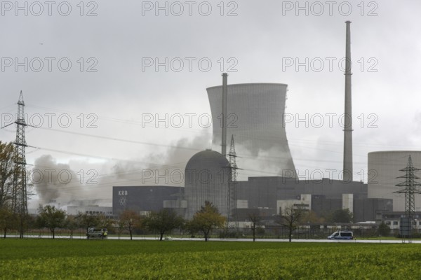 Demolition of the 160m high cooling towers of the disused Gundremmingen nuclear power plant (AKW