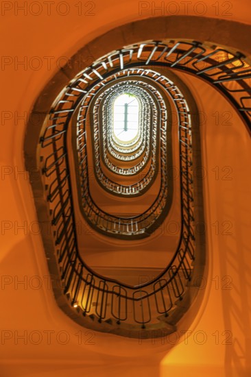 Staircase in an old Viennese house, view from below, Vienna, Austria