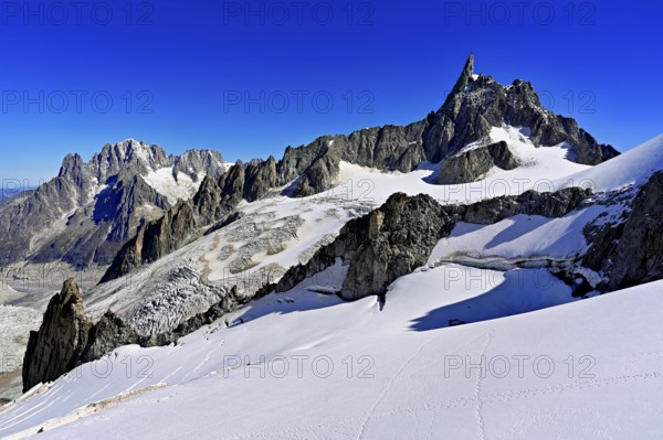 View of the Glacier du Géant from the Télécabine Panorama Railway, behind the Dente del Gigante,