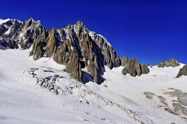 View from the Télécabine Panorama Railway of the Mont Blanc du Tacul mountain station, the Aiguille