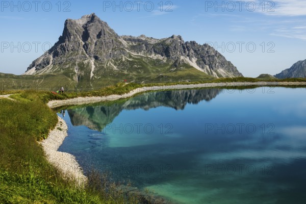 Mountain landscape with reservoir and chairlift, Saloberkopf, Widderstein, Warth, Bregenzerwald,