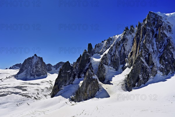 View from the Télécabine Panorama Railway of the Mont Blanc du Tacul mountain, in the foreground