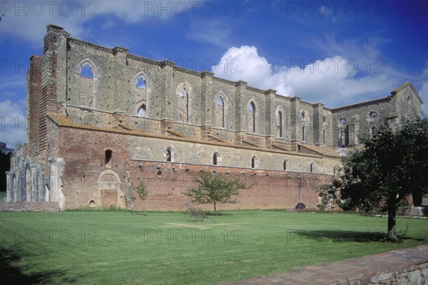 Abbey of San Galgano Abbey, former Cistercian Abbey of San Galgano, built around 1220, Chiusdino,