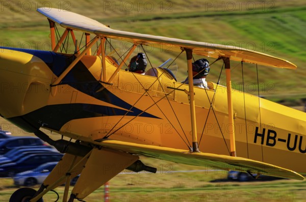 A biplane Bücker Bü 131 Jungmann with the registration HB-UUD during a flight demonstration as part