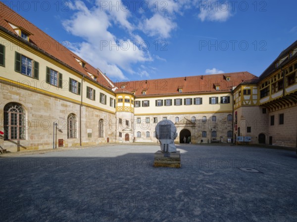 Courtyard with monumental portrait of Roman Emperor Augustus, Hohentübingen Castle, Tübingen,