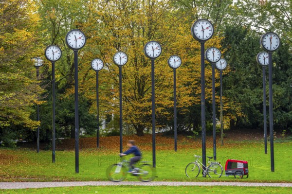 The art installation Zeitfeld in Volksgarten Park in Düsseldorf-Oberbilk, a total of 24 station