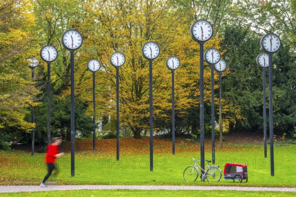 The art installation Zeitfeld in Volksgarten Park in Düsseldorf-Oberbilk, a total of 24 station