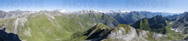 360° alpine panorama, aerial view with summit of Grossvenediger, Venediger Group and Lasörling
