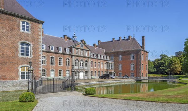 16th century Classicist Château de Franc-Waret in Louis XV style, moated castle in the village