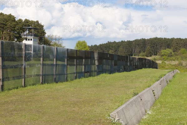 Original GDR border fence from 1970s with death strips on former zone border between West Germany