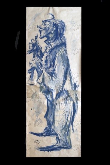 Original caricature, Berlin milieui from the 1940s, by artist Rudolf Führmann, 1909 to 1976,