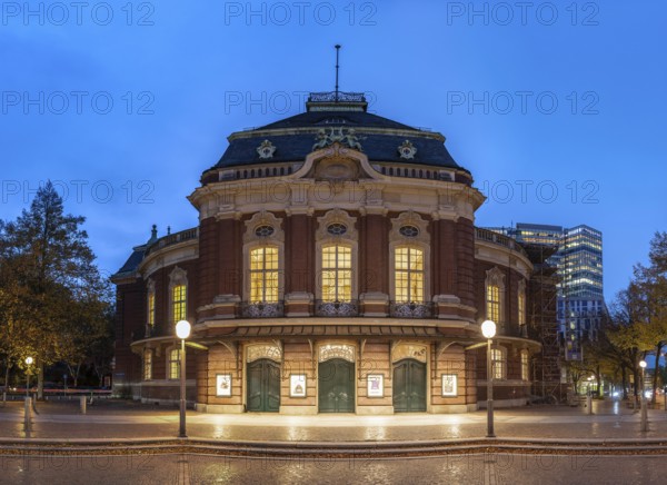 Laeiszhalle, formerly Musikhalle Hamburg, at Johannes Brahms Platz at Blue Hour with light clouds