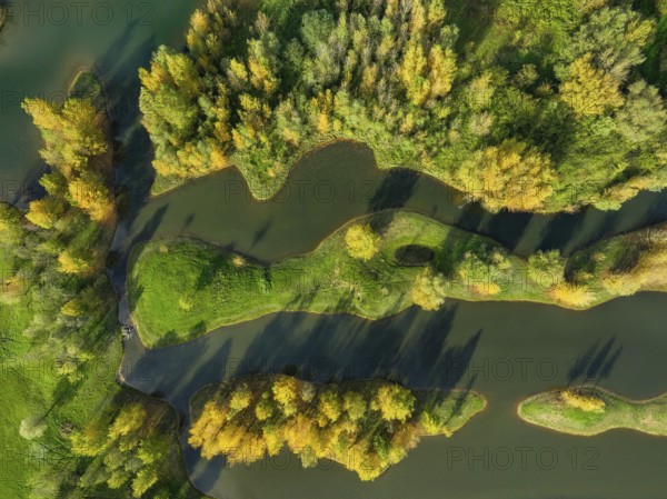Wesel, Lower Rhine, North Rhine-Westphalia, Germany - autumn on the Lippe, trees with colorful