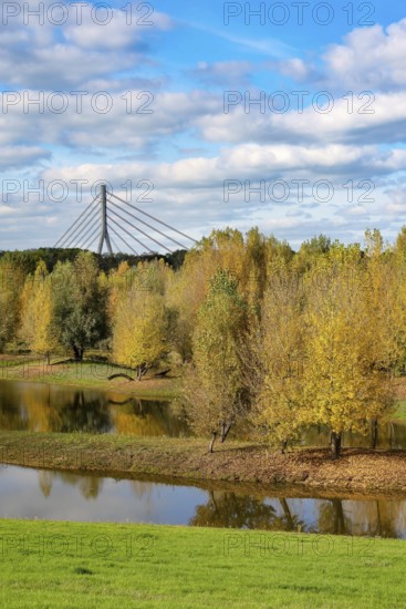 Wesel, Lower Rhine, North Rhine-Westphalia, Germany - autumn on the Lippe, trees with colorful