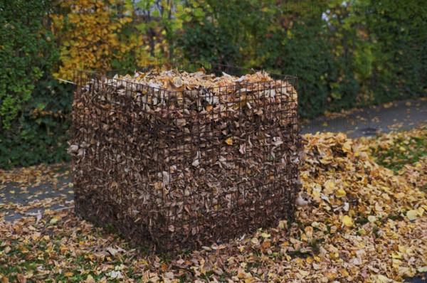 Public collection container, leaf basket, steel mesh compost basket, for collecting autumn leaves,