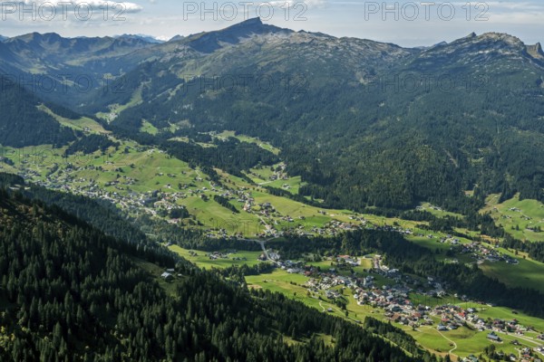 View from Fellhorn to Riezlern and Kleinwalsertal, in the middle of Hoher Ifen, Oberstdorf,