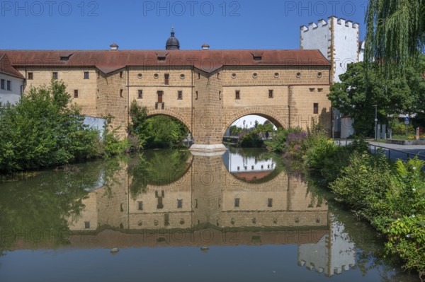 The so-called city glasses, late medieval water gate building over the Vils, Amberg, Upper