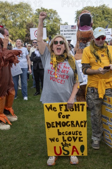 Detroit, Michigan USA - 18 October 2025 - A large crowd gathered for a 'No Kings' rally, protesting
