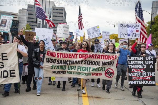 Detroit, Michigan USA - 18 October 2025 - A large crowd gathered for a 'No Kings' rally, protesting