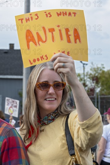 Detroit, Michigan USA - 18 October 2025 - Protesters from Detroit and Grosse Pointe gathered on the